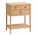 Consolle in Legno di Quercia con Cassetti e Ripiano in Rattan