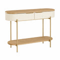 Consolle in Legno con Cassetti in Metallo Color Beige e Oro