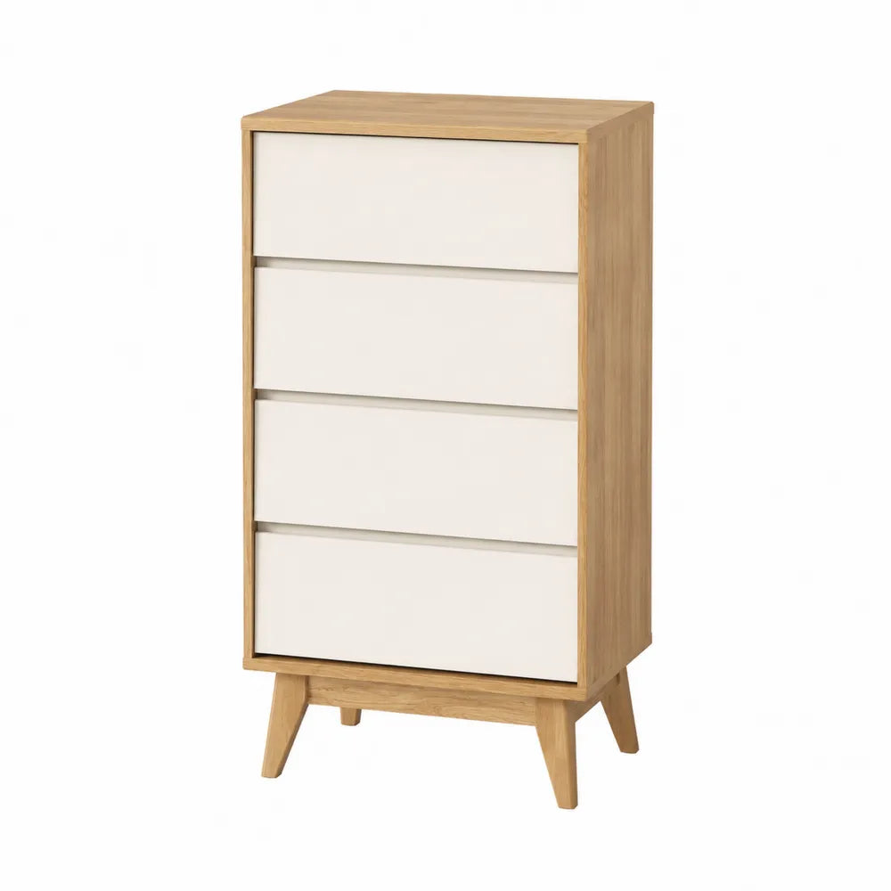 Cassettiera in legno e MDF quercia e bianco 4 cassetti