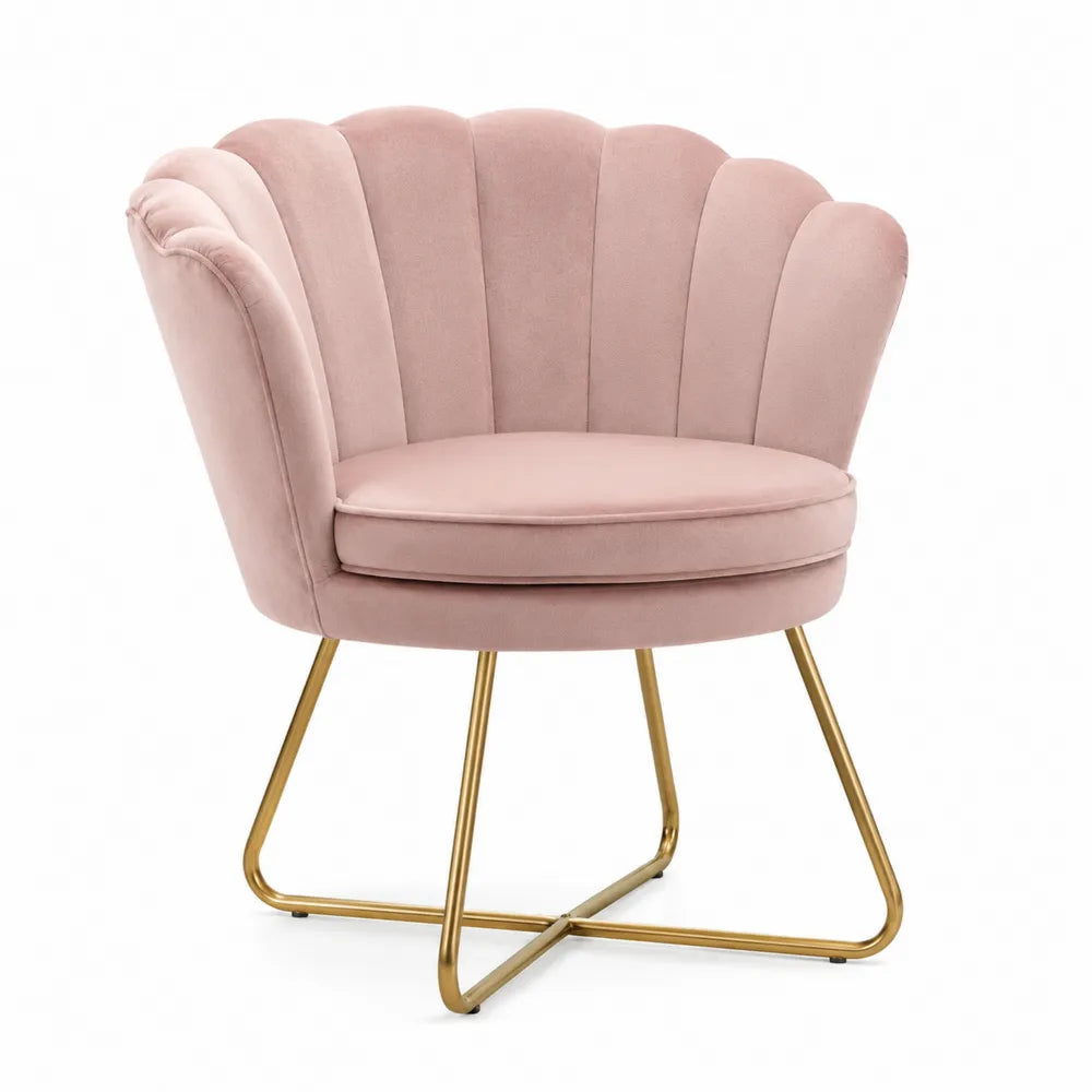 Poltrona in velluto rosa con gambe in metallo dorato