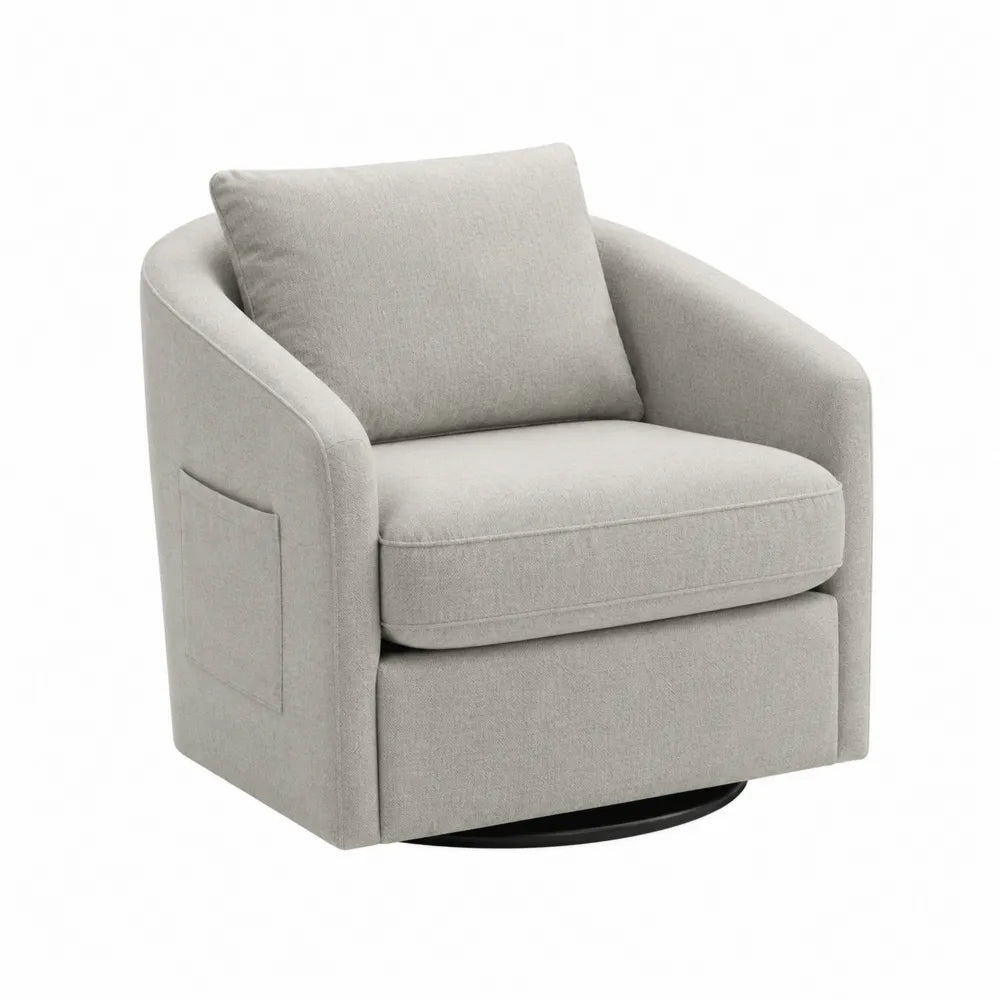 Poltrona girevole in tessuto grigio chiaro con base in metallo