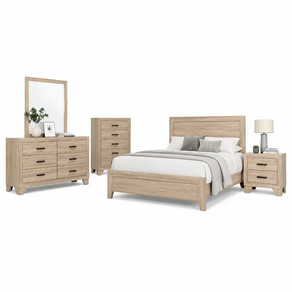 Camera da letto completa in legno chiaro con cassettiere